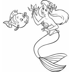 Desenho de Ariel entregando uma estrela-do-mar a Linguado para colorir Desenho de Ariel entregando uma estrela-do-mar a Linguado para colorir