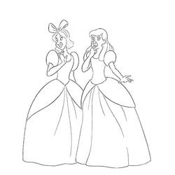 Desenho de Anastásia e uma amiga com vestidos de festa para colorir