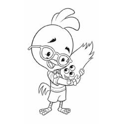 Desenho de Chicken Little abraçando seu amigo alienígena para colorir