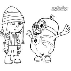 Desenho de Agnes e um Minion acenando para colorir