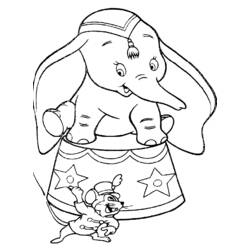 Desenho de Dumbo sentado em seu pódio de circo para colorir