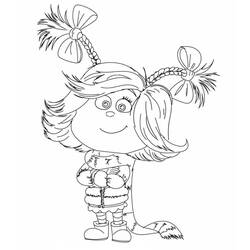 Desenho de Cindy Lou sorrindo com tranças e laços para colorir