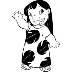 Desenho de Lilo acenando com um grande sorriso para colorir