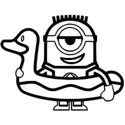 Desenho de Minion flutuando com uma boia de pato para colorir