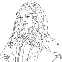 Desenho de Audrey com cabelo longo cacheado e colar para colorir