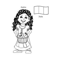 Desenho de Menina italiana com uma cesta de frutas para colorir