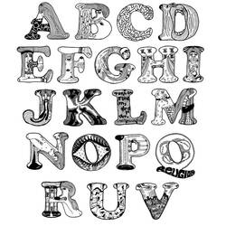 Desenho de Alfabeto completo com letras decoradas surreais para colorir
