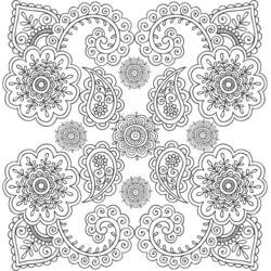 Desenho de Mandala floral com motivos paisley para colorir