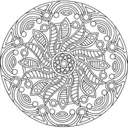 Desenho de Mandala com pétalas espiraladas e círculos para colorir