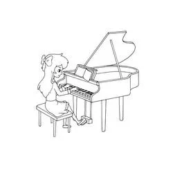 Desenho de Menina tocando um piano de cauda para colorir
