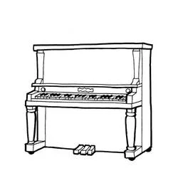 Desenho de Piano vertical com pedais e teclado para colorir