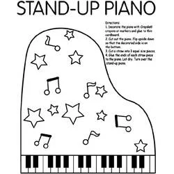 Desenho de Piano decorado com estrelas e notas musicais para colorir