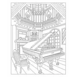 Desenho de Piano numa sala de estar elegante para colorir