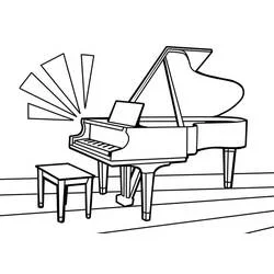 Desenho de Piano de cauda com banco e raios de luz para colorir