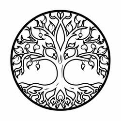 Desenho de Árvore da Vida dentro de um círculo para colorir
