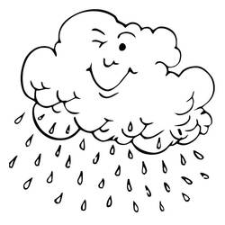 Desenho de Nuvem sorridente com gotas de chuva para colorir