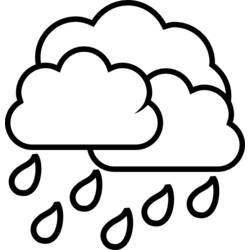 Desenho de Chuva caindo de nuvens redondas para colorir