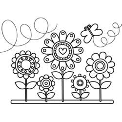 Desenho de Flores com uma borboleta e redemoinhos para colorir