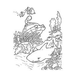 Desenho de Tubarão e submarino no fundo do mar para colorir