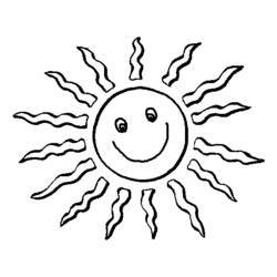 Desenho de Sol sorridente com raios ondulados para colorir