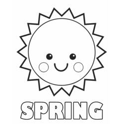 Desenho de Sol sorridente de primavera com raios pontiagudos para colorir