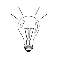 Desenho de Lâmpada acesa com raios de luz para colorir