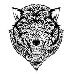 Desenho de Cabeça de lobo tatuagem tribal para colorir