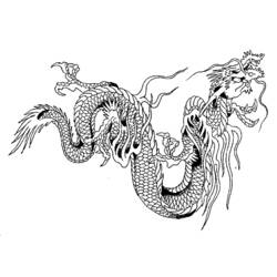 Desenho de Dragão chinês enrolado com crina ondulante para colorir
