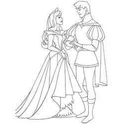 Desenho de Princess Aurora de mãos com o príncipe Philip para colorir