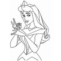 Desenho de Princesa Aurora com uma flor para colorir