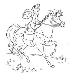 Desenho de Princess Aurora montando seu cavalo para colorir