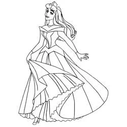Desenho de Princess Aurora com um vestido de baile fluido para colorir