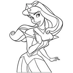 Desenho de Princess Aurora sorrindo com a mão perto do peito para colorir