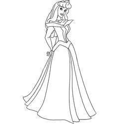 Desenho de Princess Aurora em pé com vestido longo para colorir