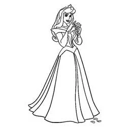 Desenho de Princess Aurora segurando uma flor para colorir