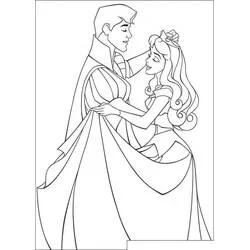 Desenho de Princess Aurora dançando com o Príncipe Phillip para colorir