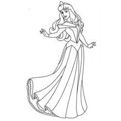 Desenho de Princess Aurora caminhando com elegância em seu vestido para colorir