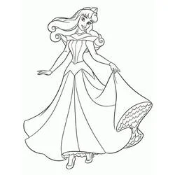 Desenho de Princess Aurora segurando seu vestido longo para colorir
