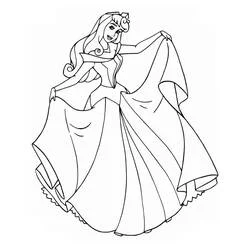 Desenho de Princess Aurora segurando seu vestido amplo para colorir
