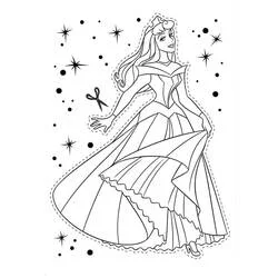 Desenho de Princess Aurora com um vestido de gala esvoaçante para colorir