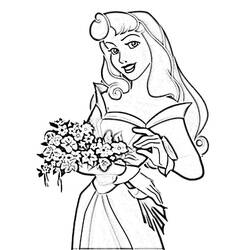 Desenho de Princess Aurora com um buquê de flores para colorir