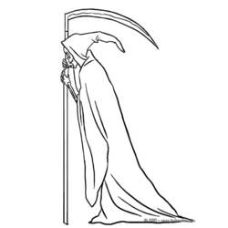Desenho de A Morte apoiada em sua foice para colorir