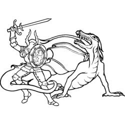 Desenho de Cavaleiro lutando contra um dragão para colorir