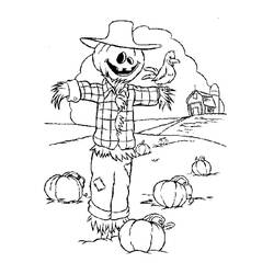 Desenho de Espantalho em um campo de abóboras para colorir Desenho de Espantalho em um campo de abóboras para colorir