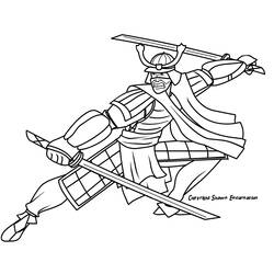 Desenho de Samurai saltando para o combate com duas espadas para colorir
