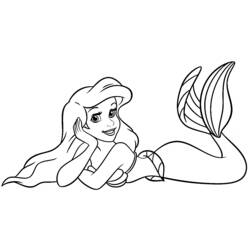 Desenho de Sereia deitada apoiada nas mãos para colorir