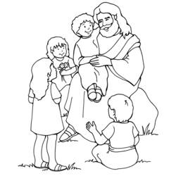 Desenho de Jesus rodeado de crianças para colorir