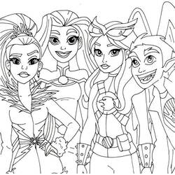 Desenho de DC Super Hero Girls posando juntas para colorir