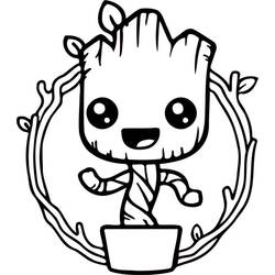 Desenho de Groot bebê dançando em um vaso para colorir