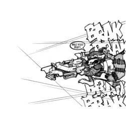 Desenho de Rocket Raccoon disparando um grande blaster para colorir